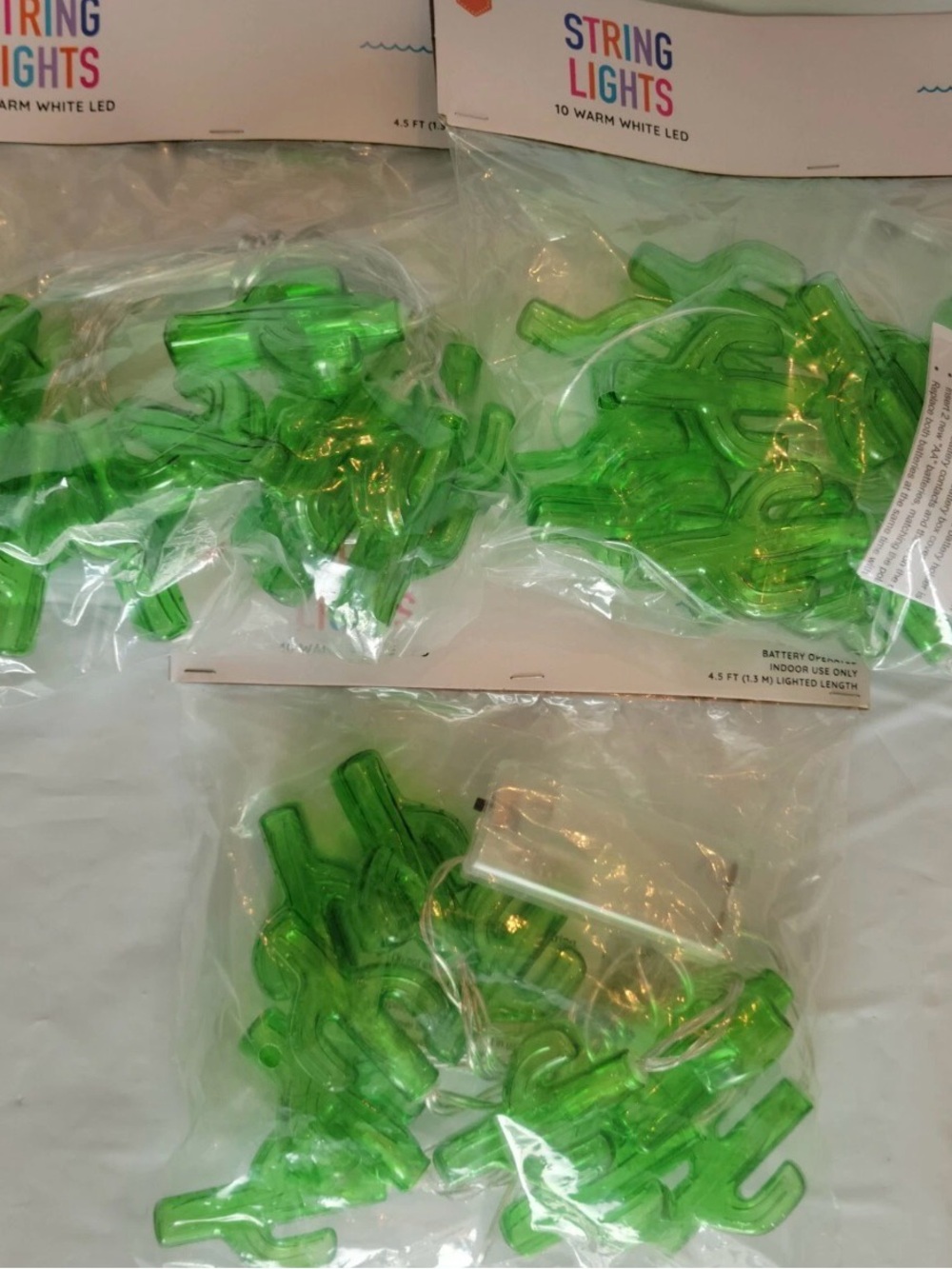 Lot Of 3 Cactus 10ct String Lights Battery Powered Summer Bullseye Playground